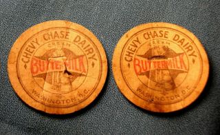 2 Vintage Buttermilk Bottle Caps Chevy Chase Dairy Washington D.  C.  Milk