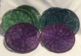6 Vintage Colored Wicker Rattan Bamboo 9” Paper Plate Holders Picnic Camping