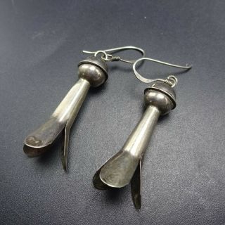 Vintage NAVAJO Sterling Silver SQUASH BLOSSOM EARRINGS Pierced French Wire Dangl 3
