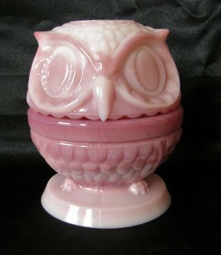 Owl Vintage Fenton Rosalene Pink Slag Glass Fairy Light Lamp
