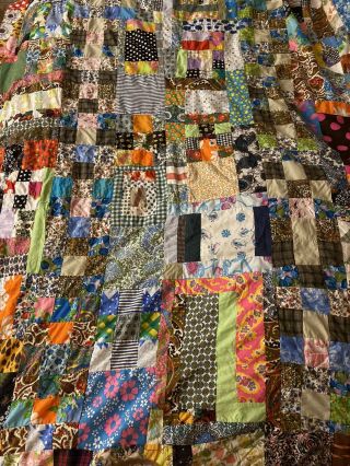 Vintage 60’s - 70’s Handmade Patchwork Quilt Topper Cotton Farmhouse Country Boho