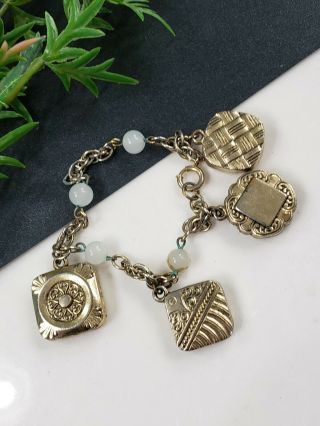 Estate Vintage 4 Charms Gold Tone Chain Necklace Bracelet 7 " L