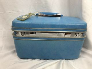 Vintage Samsonite Silhouette Blue Makeup Cosmetic Hard Shell Case Suitcase Bag