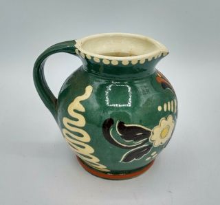 Vintage Ceramic Art Pottery Green Hand Painted Floral Small Pitcher Creamer