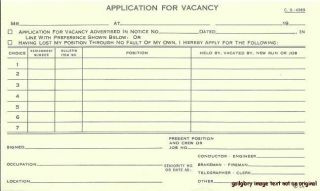 Railroad Job Application For Conductor Engineer Brakeman Fireman Telegrapher S