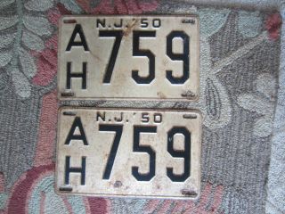 Vintage Pair 1950 Jersey Embossed Metal License Plate Tags Gas Oil Sign