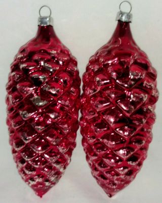 Vintage Glass Pine Cone Christmas Ornaments West Germany Set Of 2