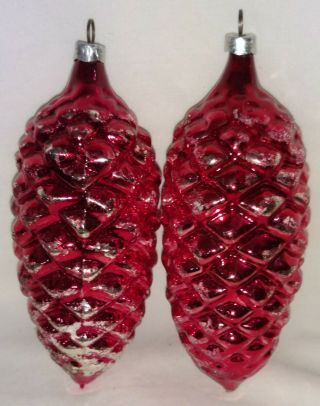 Vintage Glass Pine Cone Christmas Ornaments West Germany Set Of 2 2