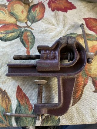 Vintage Lh&f Co No 1 Table Top Bench Vise With 1 1/2 Inch Jaws Jeweler Machinist