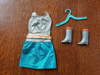 Vintage Barbie Doll Zokki 1820 Silver Turquoise Orange Dress & Boots Outfit