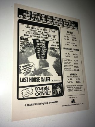 Last House On The Left Vintage Movie Trade Ad 1973 Horror Wes Craven Gore Poster