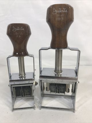 2 Vintage Office Wooden Handle Justrite Mechanical Date Stamper Si - 31 & Si - 41