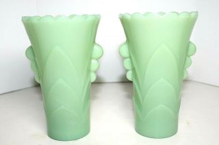 Vintage Anchor Hocking Fire King Jadeite Green Art Deco Scalloped Vases