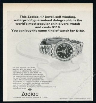 1967 Zodiac Seawolf Sea Wolf Diving Diver Watch Photo Vintage Print Ad