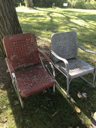 Vintage Metal Retro Outdoor Chairs Porch Patio Lawn - Mid Century