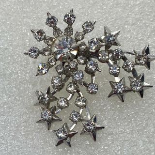 Vintage Star Burst Brooch Pin Clear Prong Set Glass Rhinestone Costume Jewelry A