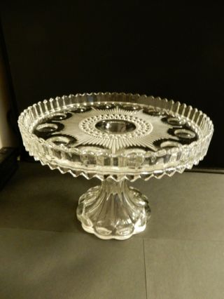 Vintage Crystal Pedestal Round Cake Plate Stand,  Rum Well & Border 7 1/2 Inch
