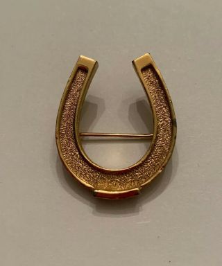 Vintage Signed Napier Lucky Horseshoe Brooch Pin Gold Tone