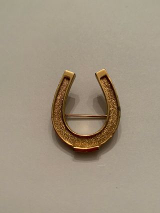 Vintage Signed Napier Lucky Horseshoe Brooch Pin Gold Tone 2