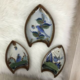 Vintage Set Of 3 Ken Edwards Ke Tonala Bird Mexican Art Pottery Plates Birds