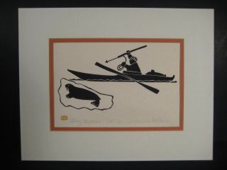 Henry Napartuk Vintage Eskimo And Walrus Signed Inuit Art Print