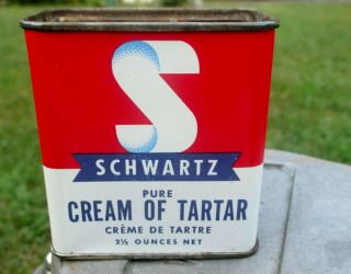 Vintage Schwartz Cream Of Tartar Tin Advertising Spice Seasoning Display Can