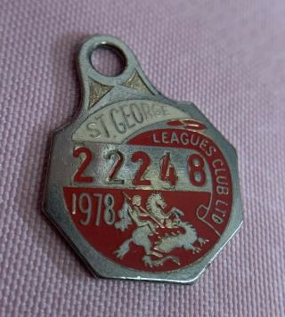 Vintage 1978 St George Leagues Club Membership Badge Sydney Australian Rugby Nrl