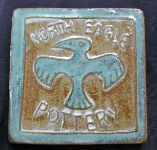 Vintage Ceramic Tile North Eagle Pottery 4 " Sq,  Green/browns,  Hang To Display