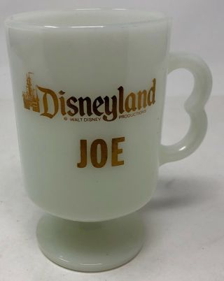 Vintage Disneyland Mug White Milk Glass " Joe " Made In Usa