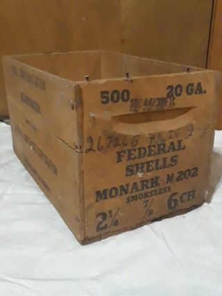 Vintage 20ga Shotgun Shell Wooden Box Federal Shells