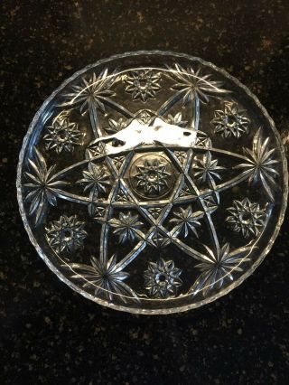 Vintage Crystal Clear Cut Glass Round Serving Platter/tray Star Of David 10 3/4 "