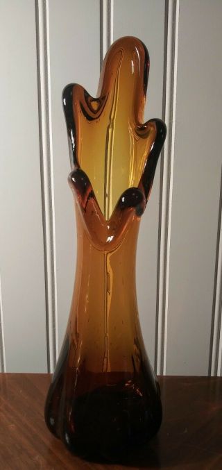 Vintage Viking Amber Glass Swung Vase 10 1/2 " / Midcentury Modern Home Decor