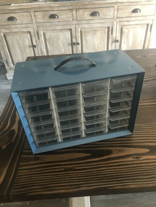 Vintage Akro - Mils 24 Drawer Metal Storage Cabinet W/ 12 Adjustable Dividers