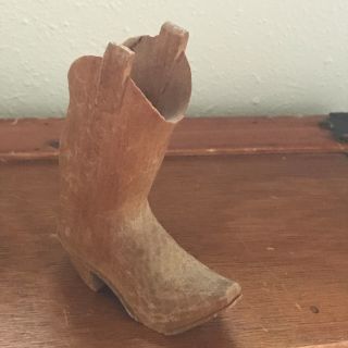 Vintage Rustic Hand Carved Wood Cowboy Boot Figurine – 4 And 3/8th’s Inches Tall