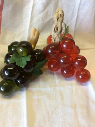 2 Clusters Of Grapes Driftwood Vintage Mid Century Retro Lucite Acrylic.