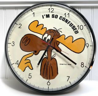 Vintage Bullwinkle J Moose Backwards Wall Clock 1987 " I 