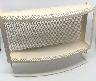Vtg White Chic Shabby French Cottage Wire Metal Mesh 2tier Wall Shelf Towel Rack