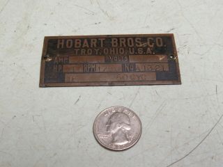 Vintage Hobart Motor Brass Mfg Name Model Information Plate Badge Plaque Freship