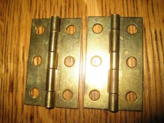 Vintage Pair Hinges Solid Brass Door Box Cabinet 2 X 11/4 Inch