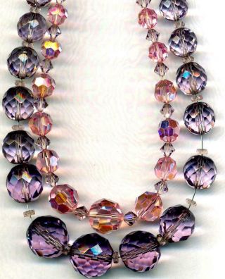 Beads Swarovski Cut Austrian Crystal 2 Vintage Strands Rose & Violet 27 " Total