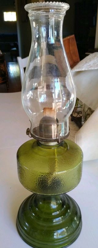 Vintage Green Depression Glass Kerosene Oil Lamp Base Eagle Brand Brass Hobnail