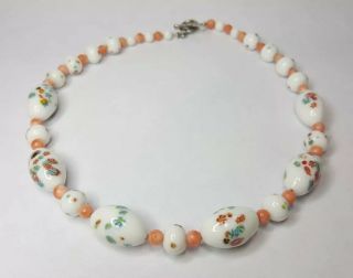 Vintage Japanese Millefiori Necklace Glass Beads White Pink Green Candy Girl