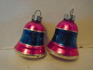 2 Vintage Shiny Brite Pink And Blue Glass Bell Christmas Ornaments