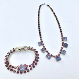 Vintage Purple Givre Rhinestone Necklace & Bracelet Set