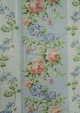 Vtg Laura Ashley Fabric English Country Glazed Chintz Floral 53 " X 49.  5 " Blue Pink