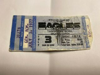 The Eagles,  Vtg Concert Ticket Stub 1977 Tangerine Bowl,  Orlando,  FL Beach Club 3