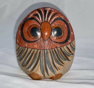 Vintage Tonala Ceramic Hand Painted Owl Mexico 3 3/8” High