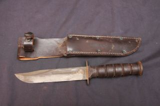 Vintage Camillus Ny Us Military Fixed Blade Combat Fighting Knife W/ Sheath