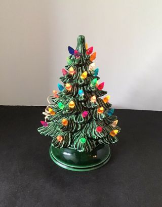 Vtg Nowell’s Ceramic Mold 9.  75” 2 Pc Green Lighted Christmas Tree Color Bulbs