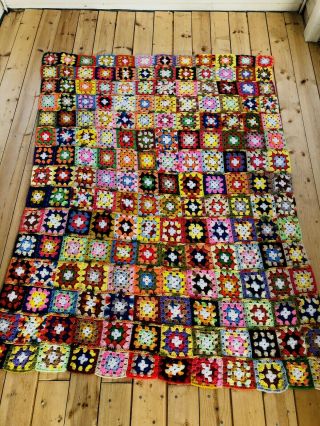 Vintage Handmade Granny Squares Crochet Afghan Throw Blanket Multicolor 56 X 72
